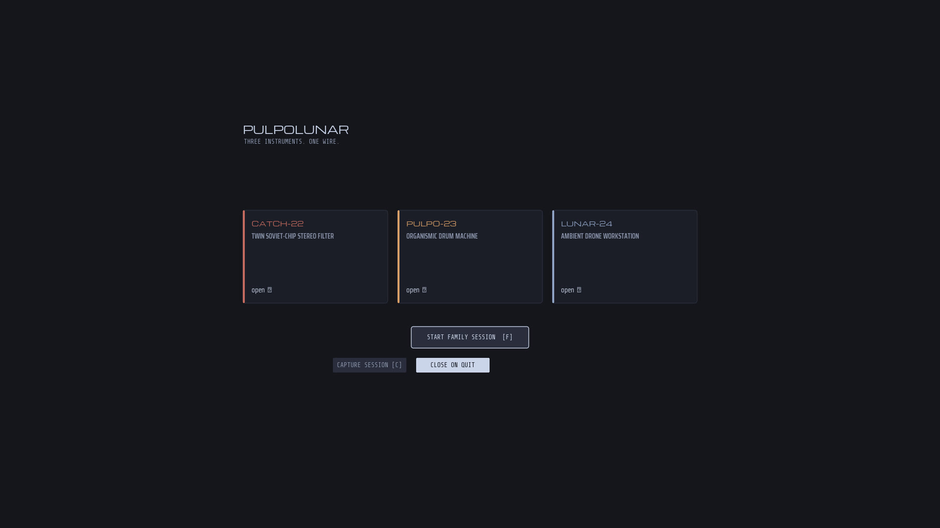 The PULPOLUNAR hub launcher with the three instrument cards