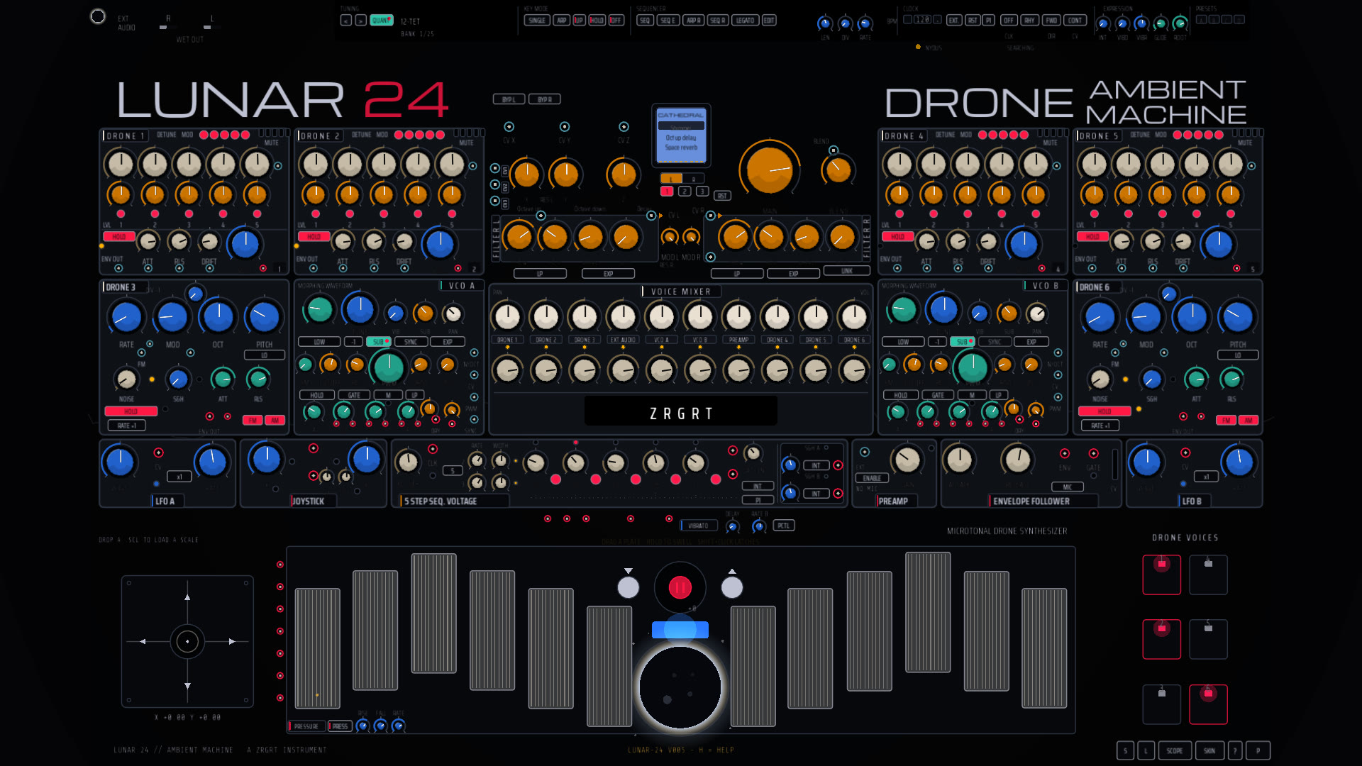 LUNAR-24 microtonal drone workstation panel