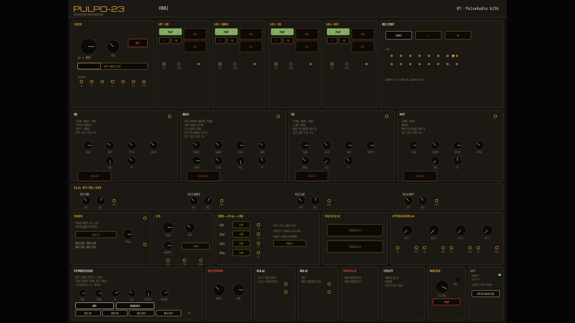 PULPO-23 organismic drum machine panel
