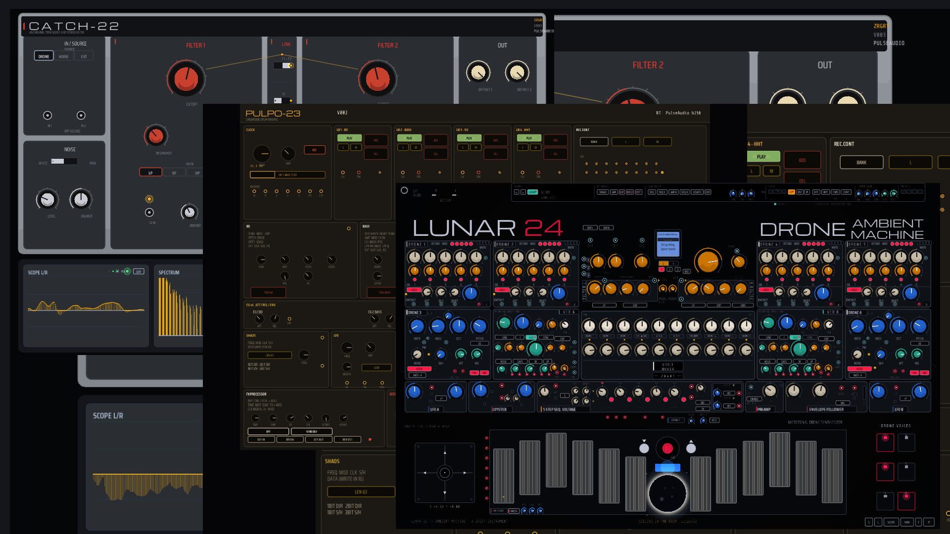 A live family session: CATCH-22, PULPO-23 and LUNAR-24 playing together over one wire