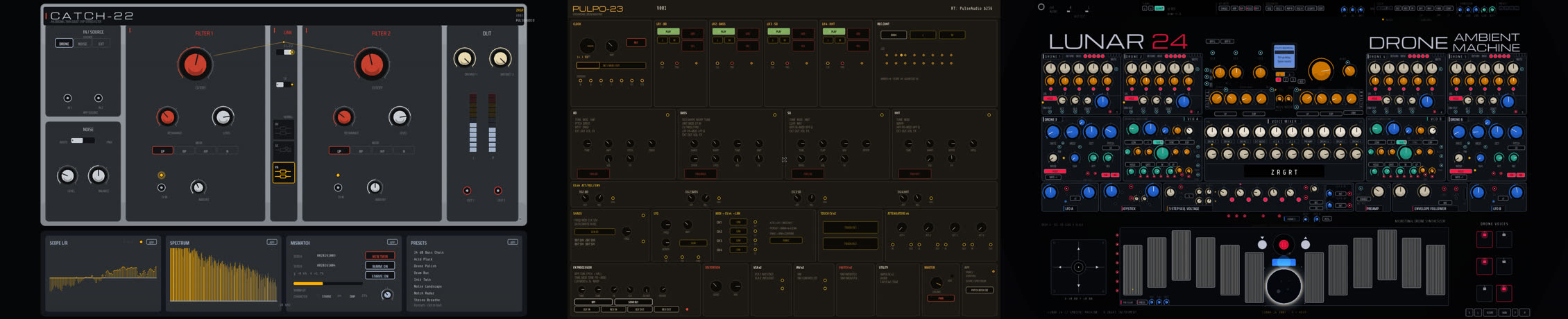The three instruments side by side: CATCH-22, PULPO-23 and LUNAR-24 panels